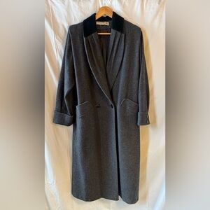 Vintage Gray Velvet Collar Wool Trench Coat